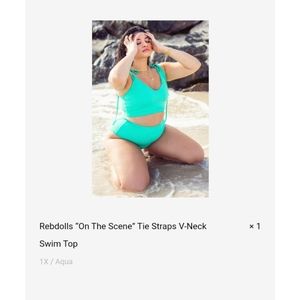 NWT- Rebdolls “On The Scene” Tie Straps V-Neck Swim Top - 1X / Aqua